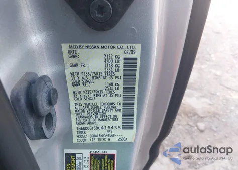 2009 Nissan Frontier Xe из США, поврежденный, VIN 1N6BD06T59C416455